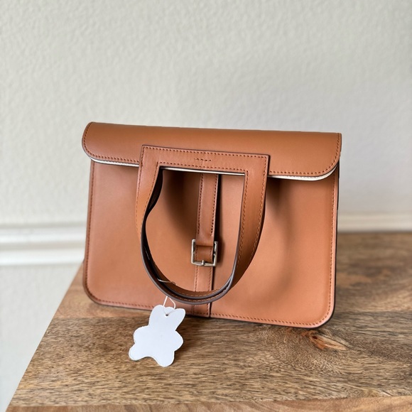 Gold Brown Verso 25 Foldover Convertible Crossbody Bag Halzan Saddle S10 - Picture 1 of 16